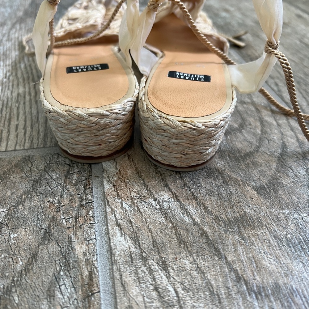 Stuart Weitzman Pansy Beige Raffia Espadrille Sandals, Women’s Size 10 - Picture 4 of 8